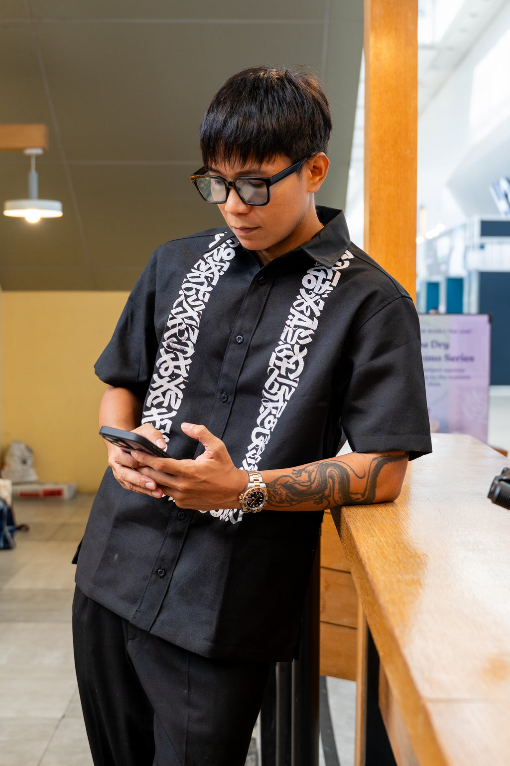 CALLIGRAFFITI BUTTON DOWN POLO 01 | MATTE BLACK