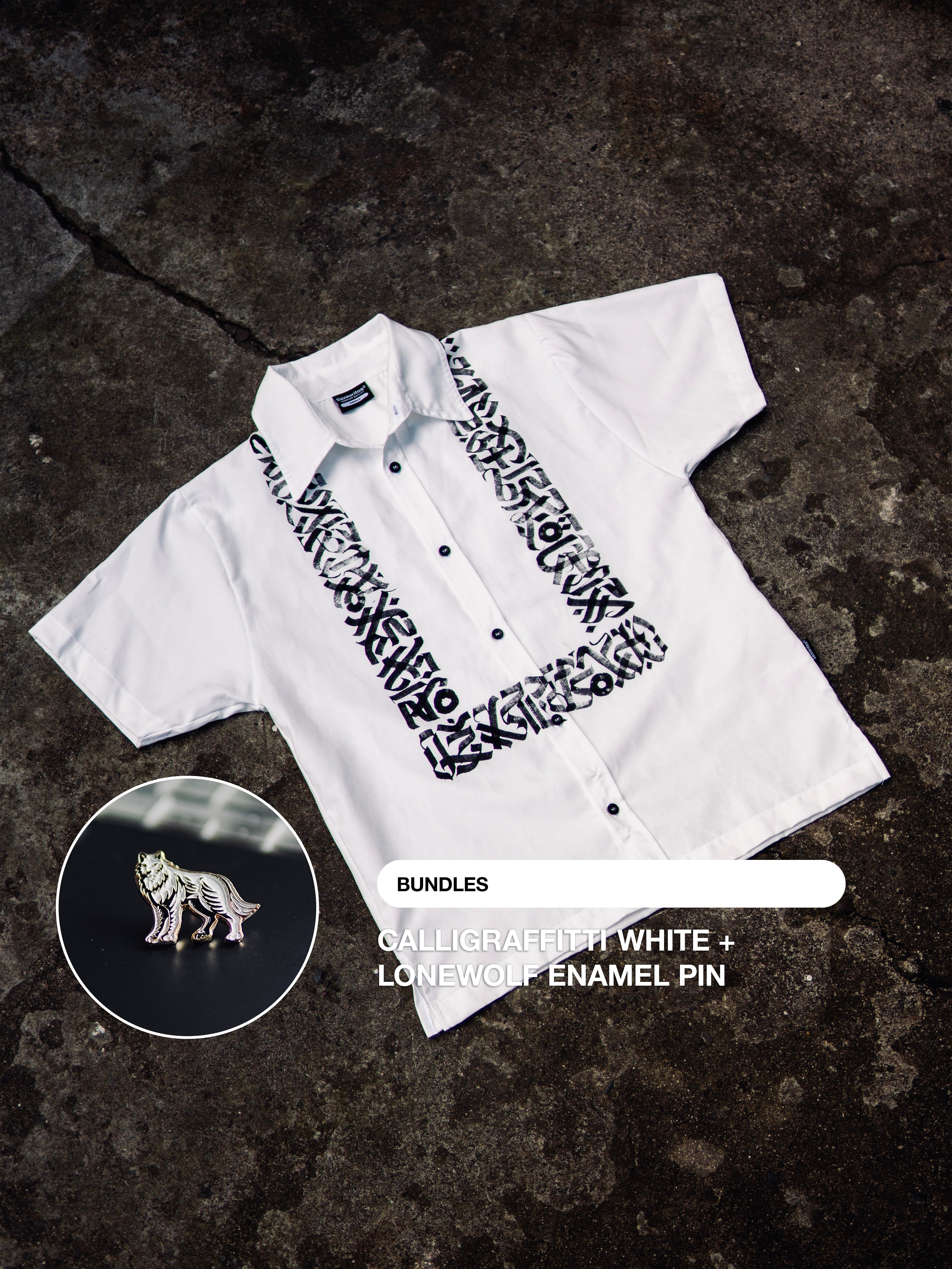 CALLIGRAFFITI WHITE + LONEWOLF ENAMEL PIN